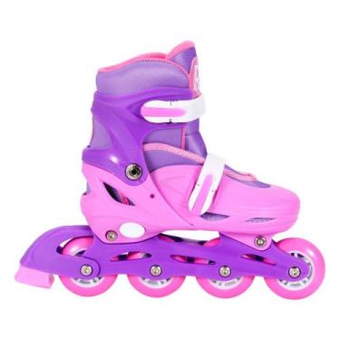 Imagem de Patins Inline Ajustável com Acessórios Rosa Tamanho P 30-33 - DMTOYS