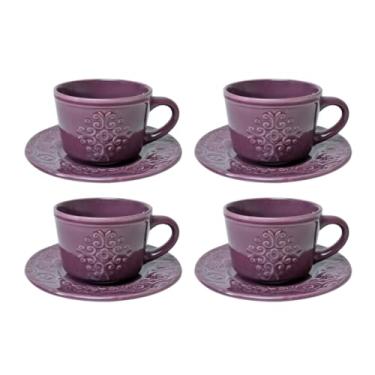 Imagem de Conjunto de 4 Xícaras Café Porcelana Com Pires Lilac 80ml