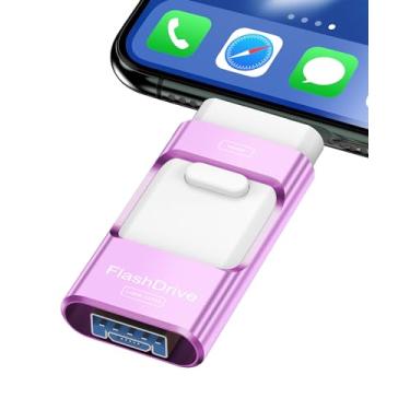 Imagem de Flash Drive de 256 GB para iPhone Photo Stick, pen drive USB, transferência de alta velocidade, USB, armazenamento de imagem externa, expansão de memória para iPhone/iPad/PC (roxo)