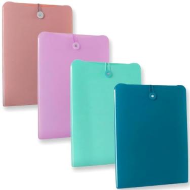 Imagem de 4 pacotes de pasta sanfonada vertical expansível com 7 bolsos organizador de documentos pasta pasta organizador de arquivos de negócios A4 tamanho carta fecho de corda elástica (azul claro, verde