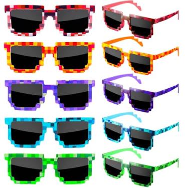 Imagem de 10 Pack Pixeled Sunglasses Bulk Miner Pixel Theme Party Glasses 8 Bit Mosaic Gamer Photo Props for Adults Teens