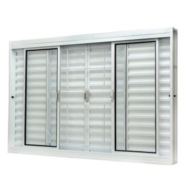Imagem de Janela De Aço Veneziana Central 100x120cm 6 Folhas Com Grade Quadriculada E Vidro Liso Qualitysol Ramassol Branco
