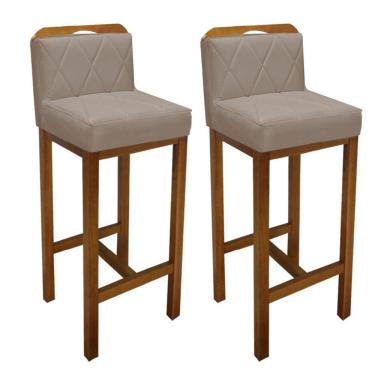 Imagem de Kit 02 Banqueta Alta Com Encosto Simon Cozinha Balcão Bistrô Base Madeira Carvalho Suede Bege