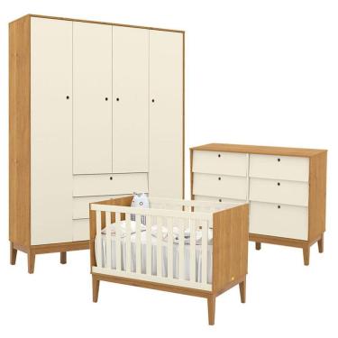 Imagem de Quarto De Bebe Unique 4 Portas Com Cômoda 6 Gavetas Freijó Off White Eco Wood - Matic