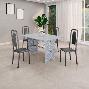 Imagem de Conjunto Sala de Jantar com 4 Cadeiras Lara Preto / Prata