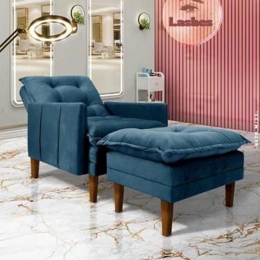 Imagem de Poltrona Para Cílios Com Puff Veludo Azul Milan Jm Móveis