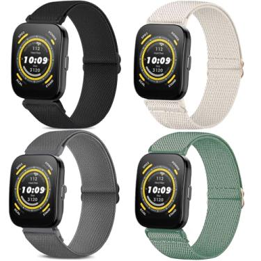 Imagem de CUNUJIX Pacote com 4 pulseiras elásticas para relógio compatíveis com Amazfit Bip 6/Bip 5/GTR 4 / GTR 3 / GTR 3 Pro/GTR 2 / GTR 2e, pulseira de tecido elástico de nylon de 22 mm para Amazfit Cheetah
