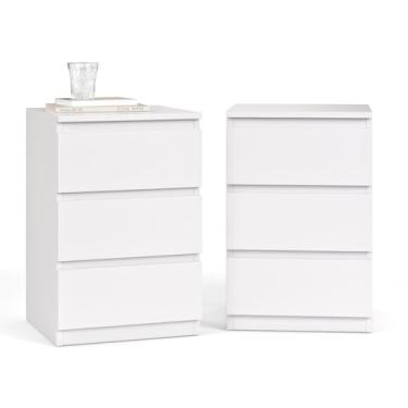 Imagem de Kit 2 Mesas de Cabeceira Quarto Casal Decoração Cama 3 Gavetas (Branco)