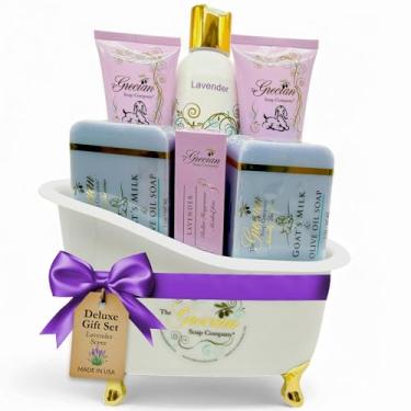 Imagem de The Grecian Soap Company Presentes De Autocuidado Para Mulheres, Conjunto 6 Peças Leite Cabra E Azeite Oliva A Pele, Cesta Relaxante, Chá Panela, Aniversário Da Mamãe, Aroma Lavanda, Perfume As Mãos