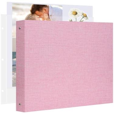 Imagem de Remowith Álbum De Recortes Grande Com 30 Folhas Plástico E Papel Para Scrapbook 30X30 Cm, Capa Linho, 3 Argolas, Álbuns Fotos Casamento, Bebê, Família, Memória Rosa