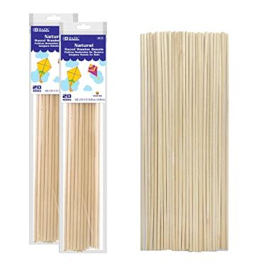 Imagem de BAZIC Products Bastões De Madeira Bazic, 3/16" X 12" Redondos, Cor Natural, Sem Acabamento, Para Artesanato, Suporte Bolos E Pirulitos (Pacote Com 20), 2 Unidades