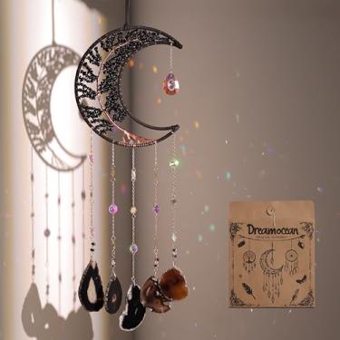 Imagem de Dreamocean Apanhadores De Sonhos Pretos, Apanhador Lua, Árvore Da Vida, Com Cristal Ágata, Sol Para Janelas, Pingente Prisma, Criador Arco-Íris, Presentes Exclusivos Mulheres