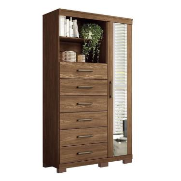 Imagem de Multi-cômoda Marabá 1 Porta 6 Gavetas Jatobá Com Pés E Espelho - Santos Andirá Jatobá