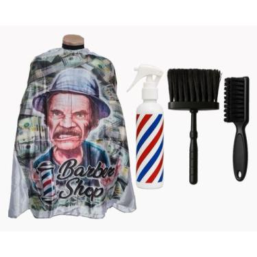 Imagem de Kit Capa Para Corte Barbeiro Personalizada De Cetim Com Zíper Espanado