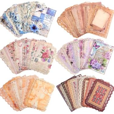 Imagem de Conjunto de 66 folhas de papel de scrapbook com bordas de renda, 6 pacotes de artigos de papel decorativo vintage, para escrever letras, artigos de papelaria efêmeros para diários de lixo, colagem de