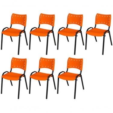 Imagem de Cadeira Iso Base Preto Igreja, Escola, Escritório - Laranja Kit 7 Peças