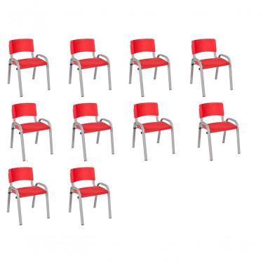 Imagem de Kit 10 Cadeira Iso Infantil Creche, Escola Base Cinza Vermelho