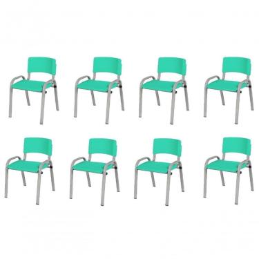 Imagem de Kit 8 Cadeira Iso Infantil Creche, Escola Base Cinza Verde água