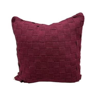 Imagem de Capas de Almofadas Bordo (Capas/Manta) Rustica Artesanal Algodão Sofa Cama Tiras Boho Chic(a capa não contém enchimento)(Capa Fita Trançada Vinho/Bordo)
