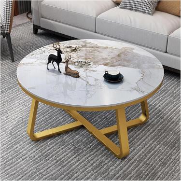 Imagem de Mesa de centro redonda com moldura de metal resistente, mesas de centro redondas de mármore modernas para sala de estar, escritório, casa, A, 50 x 50 x 45 cm