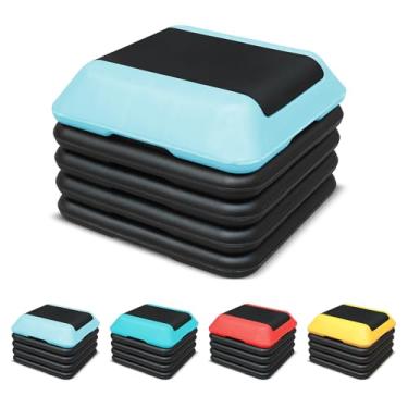 Imagem de MIIUDGIG Plataforma De Step Aeróbico 16" X Com 4 Degraus, Altura Ajustável 4" A 6" 8" 10" 12", Treino Para Academia Em Casa, Força E Treinamento (Azul)