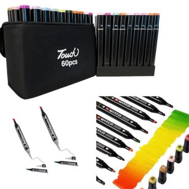 Imagem de Caneta Marcadora 60 Cores Marcador Touch Marker Canetinhas Coloridas Ponta Dupla Canetinhas para pintar Livro de Colorir