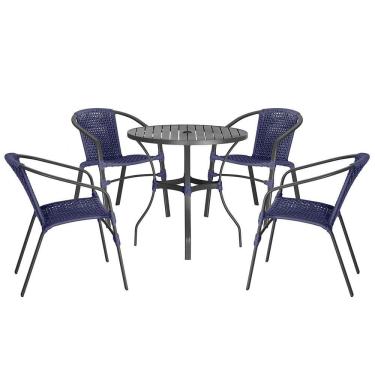 Imagem de 04 Cadeiras Floripa E Mesa Roma 100cm Preta Trama Original Azul