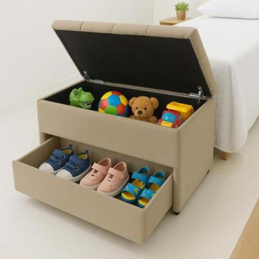 Imagem de Puff Baú Gaveta Solteiro (sapateiro infantil) 90x50x45cm Na cor Bege C