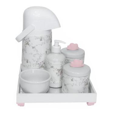 Imagem de Kit Higiene Espelhado Pote Porcelana Térmica Nuvem Rosa Bebê - Potinho