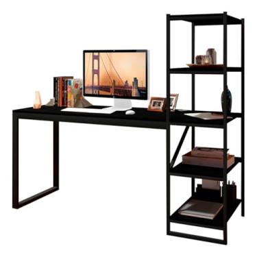 Imagem de Escrivaninha Estudo Home Office Industrial Para Escritório Mesa Trabalho Penteadeira Com Prateleiras (Preto)