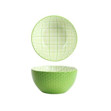 Imagem de Utensílios de mesa de cerâmica domésticos criativos tigela redonda de 15 cm para café da manhã - verde quadriculado