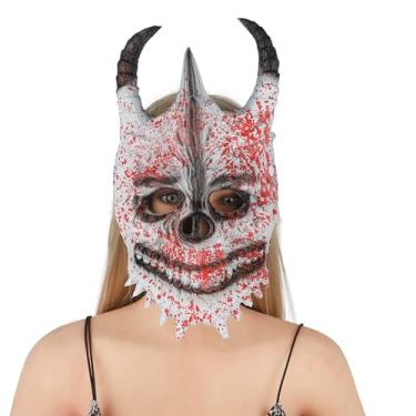 Imagem de NICEYST Máscara de Halloween realista, terror, monstro maligno, caveira, demônio, assustador, baile de máscaras, adereços para cosplay de Halloween