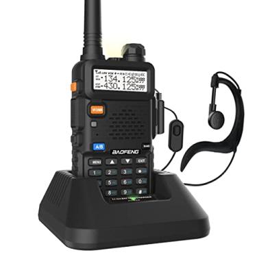 Imagem de BAOFENG Rádios bidirecionais de banda dupla UV-5R com fones de ouvido, walkie talkies bateria de íon de lítio de 1800 mAh e carregador incluídos (preto)
