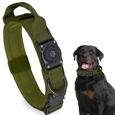Imagem de Coleira tática AirTag, 100% à prova d'água integrada, coleira para cães Apple Air Tag com suporte rígido de policarbonato AirTag, coleira militar ajustável com alça, coleira grossa e larga com GPS para cães médios e grandes