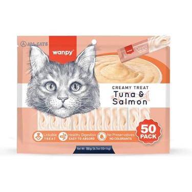 Imagem de Wanpy/Truly Creamy Petisco Cremoso para Gatos, 50 Sachês, 700g, Atum e Salmão