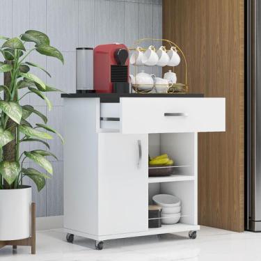 Imagem de Fruteira de Chão Com Rodinhas Porta Microondas e Gaveta Multiuso Móvei