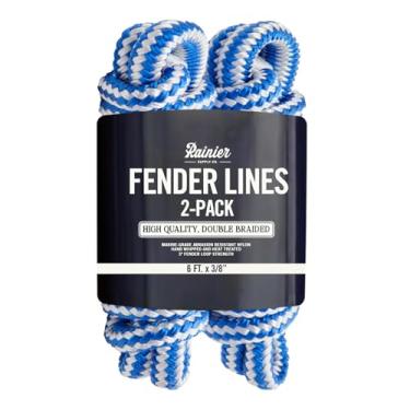 Imagem de RainierSupplyCo – Pacote com 2 linhas de doca de corda para para-choques – Cordas de nylon trançado duplo premium de 1,8 m x 9,5 cm para ancoragem com laço de 12,7 cm – Laços de amarração e acessórios