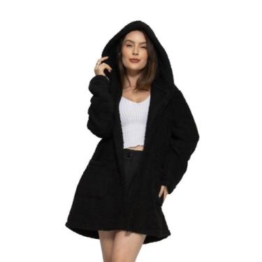 Imagem de Casaco Sobretudo Blusa Pelinho Feminino Sherpa SBT-002 - HBD, Preto, P