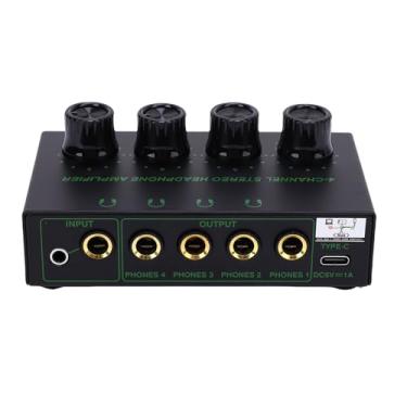 Imagem de ASHATA Amplificador de Fone de Ouvido de 4 Canais, Amplificador Estéreo de áudio Com Fonte de Alimentação USB e Controle de Volume Independente para Fones de Ouvido de Estúdio DJ