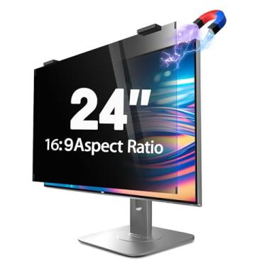 Imagem de GUDTEKE Tela magnética de privacidade de computador de 24 polegadas, tela de privacidade suspensa 9H para monitor de computador para monitor 16:9, proteção ocular HD acrílica, filtro de privacidade de