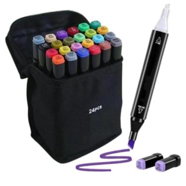 Imagem de Kit Canetinhas Coloridas 24 Peças Ponta Dupla Brush e Fina Escolar