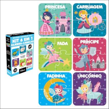 Imagem de Kit 6 Quebra Cabeça Princesas e Unicórnios 4 Peças Infantil Pedagógico
