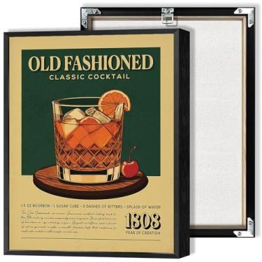 Imagem de Vintage Old Fashioned Cocktail Wall Art Classic Whiskey Cocktail Canvas Posters Bebidas Álcool Sala Estética Impressão Pintura Para Cozinha Clube Bar Carrinho Decoração de Parede 40,6 x 61 cm Sem