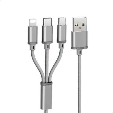 Imagem de Cabo Carregador 120cm 3 Em 1 Ligh Micro USB Type C - Athlanta, Prata