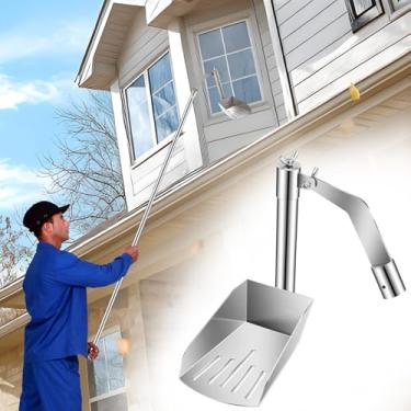Imagem de Moxweyeni Ferramentas de limpeza de calhas colher de calha para remover folhas e detritos do telhado, pá limpa para casas de vala de jardim, fácil remoção de detritos de folhas, serve para haste