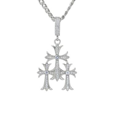Imagem de ICE STAR Colar masculino de cruz gelada com corrente de corda - Joias religiosas de luxo, 20-INCHES, Zinco, Zircônia cúbica