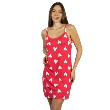 Imagem de Camisola Feminina Curta Visco Coração Empório Do Algodão, Rosa, M