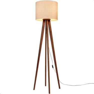 Imagem de Luminária de Chão Madri com Pés de Madeira e Tecido Mônaco Bege 158cm