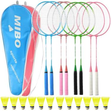 Imagem de Woanger Conjunto de 8 raquetes de badminton com 12 petecas, conjunto leve de badminton com 4 para adultos, quintal, academia, praia, jogos ao ar livre