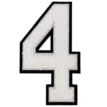 Imagem de 1 peça de patch de número de chenille branco de 10 cm, remendos de ferro para chapéus, roupas, bolsas, mochilas, jeans, remendo inicial, letra grande universitária. (Branco 4)